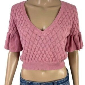 Revolve Tularosa Pink V-Neck Crop top dusty Rose flutter sleeve Sweater medium